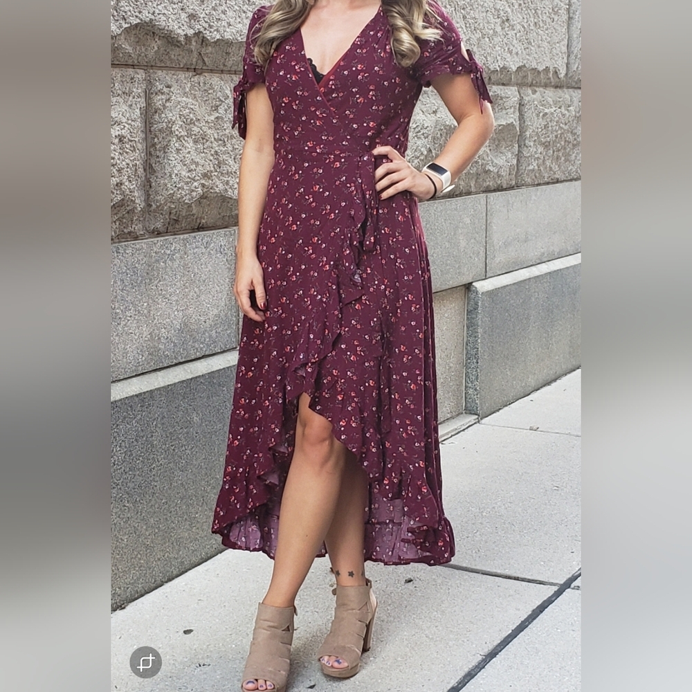 Floral Wrap High-Low Dress XS